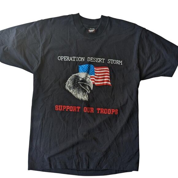 Vintage Operation Desert Storm Support Our Troops Eagle Black Shirt Size Large - Picture 1 of 4